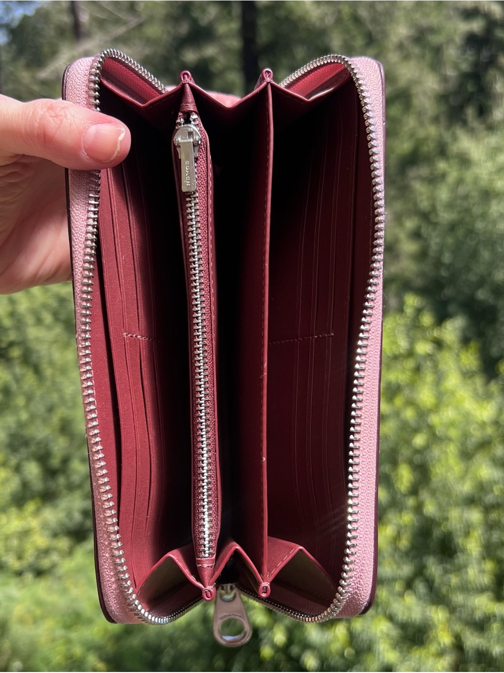 COACH Long Zip-Around Pink Pebble Leather Wallet with Silver Hardware AUTHENTIC - Picture 5 of 11